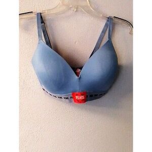Victoria's Secret Pink Womens Bra Blue‎ 34DD Wire Free Padded Back Close Stretch